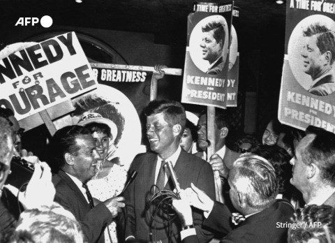 JFK, élu candidat démocrate pour la présidence des Etats-Unis, à la Convention de Los Angeles, le 14 juillet 1960 - AFP