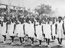Young Togolese women attend a parade in Lomé on May 5, 1960 to celebrate the proclamation of the independence of Togo, a former French colony. 